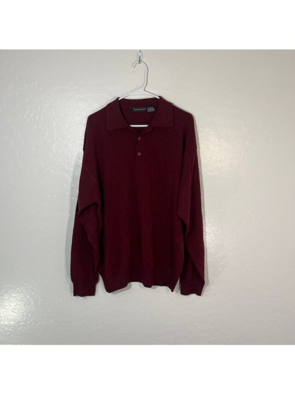 Jhane Barnes Wool Sweater Polo Mens Large Long Sleeve Knit Red
